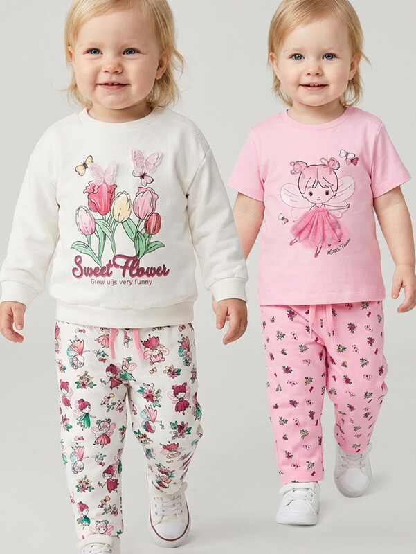 Брюки детские трикотажные для девочек, 2 пары в комплекте