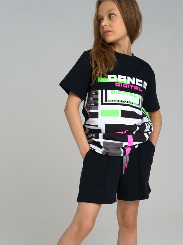 Комплект трикотажный для девочек: фуфайка (футболка), шорты