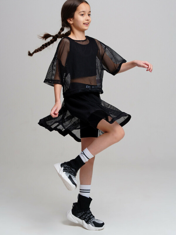 Комплект трикотажный для девочек: фуфайка (футболка), топ, шорты