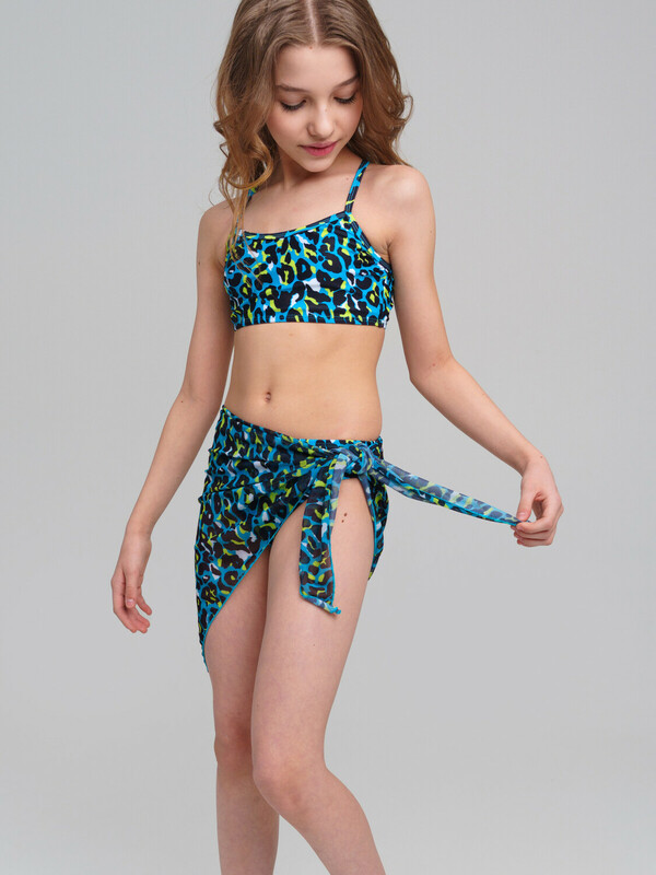 Комплект трикотажный для девочек: купальный костюм, парео