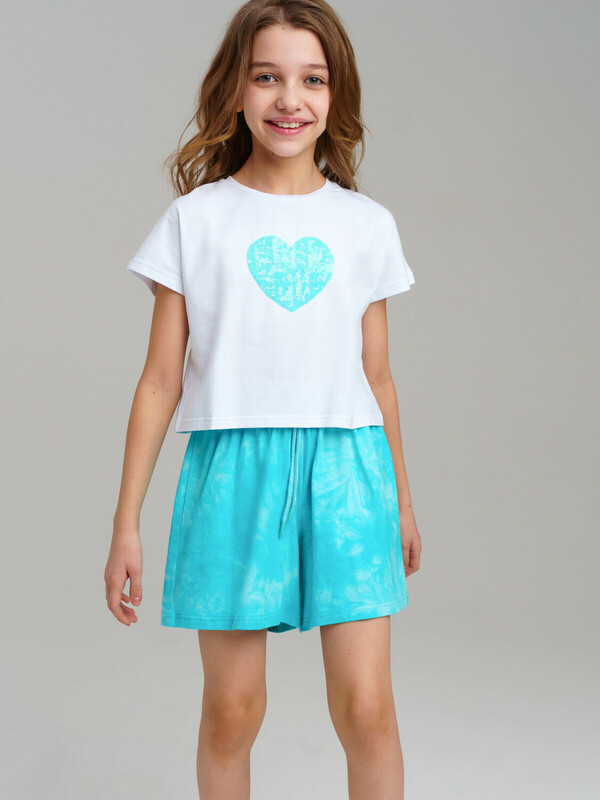 Комплект трикотажный для девочек: фуфайка (футболка), шорты