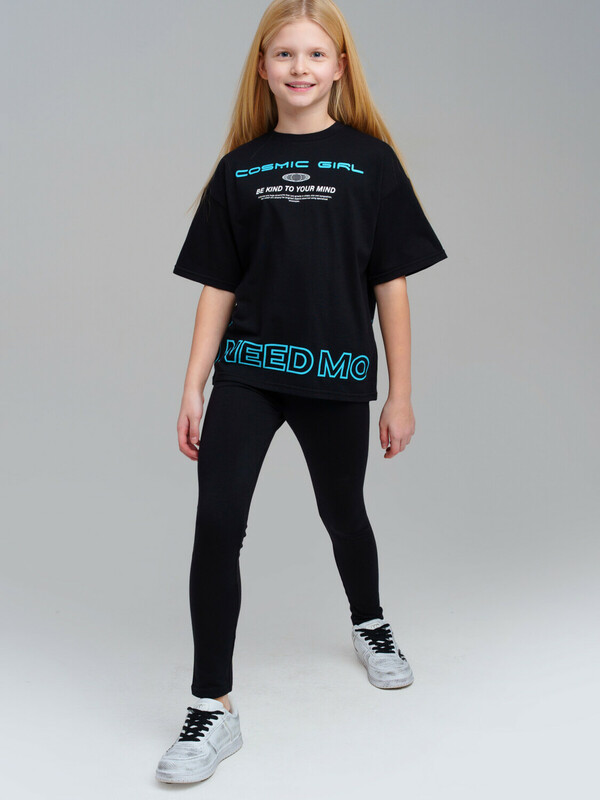 Комплект трикотажный для девочек: брюки (легинсы укороченные), фуфайка (футболка)