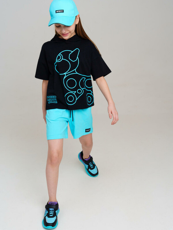 Комплект трикотажный для девочек: фуфайка (футболка), шорты