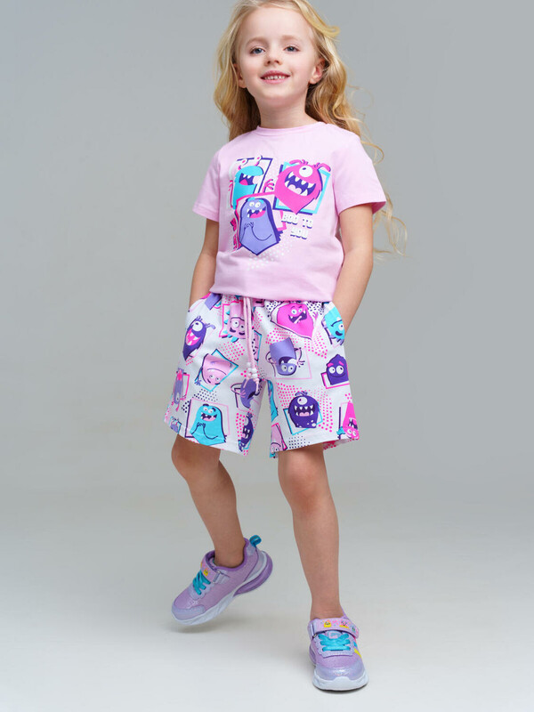 Комплект трикотажный для девочек: фуфайка (футболка), шорты