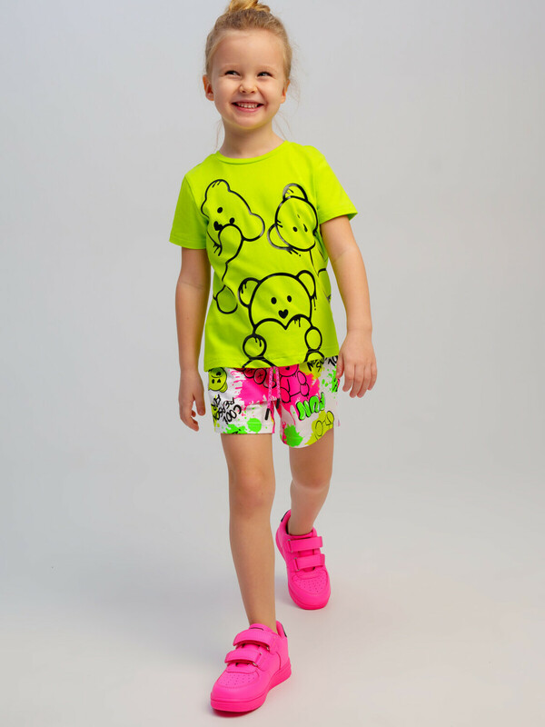 Комплект трикотажный для девочек: фуфайка (футболка), шорты