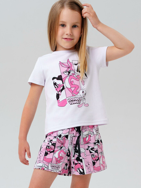 Комплект трикотажный для девочек: фуфайка (футболка), шорты