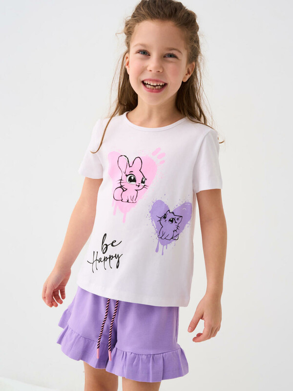 Комплект трикотажный для девочек: фуфайка (футболка), шорты