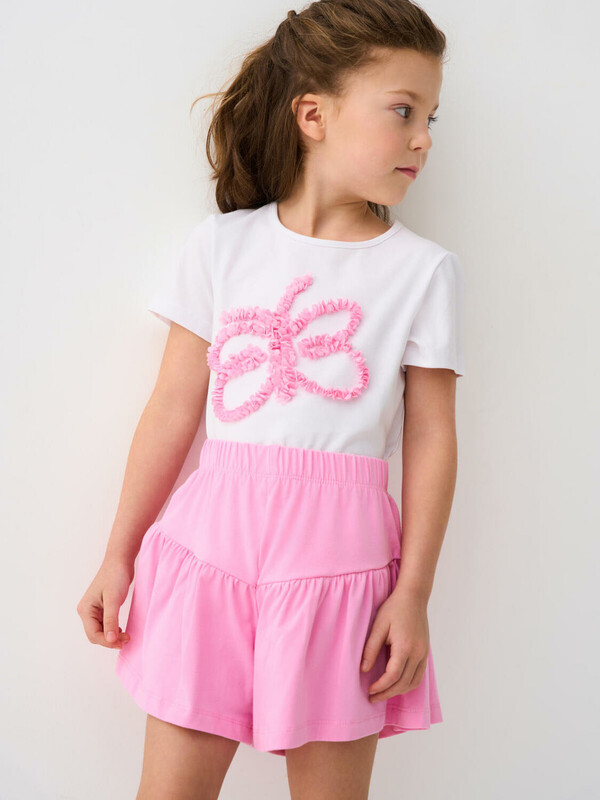 Комплект трикотажный для девочек: фуфайка (футболка), шорты