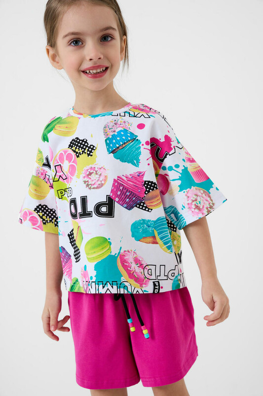 Комплект трикотажный для девочек: фуфайка (футболка), шорты