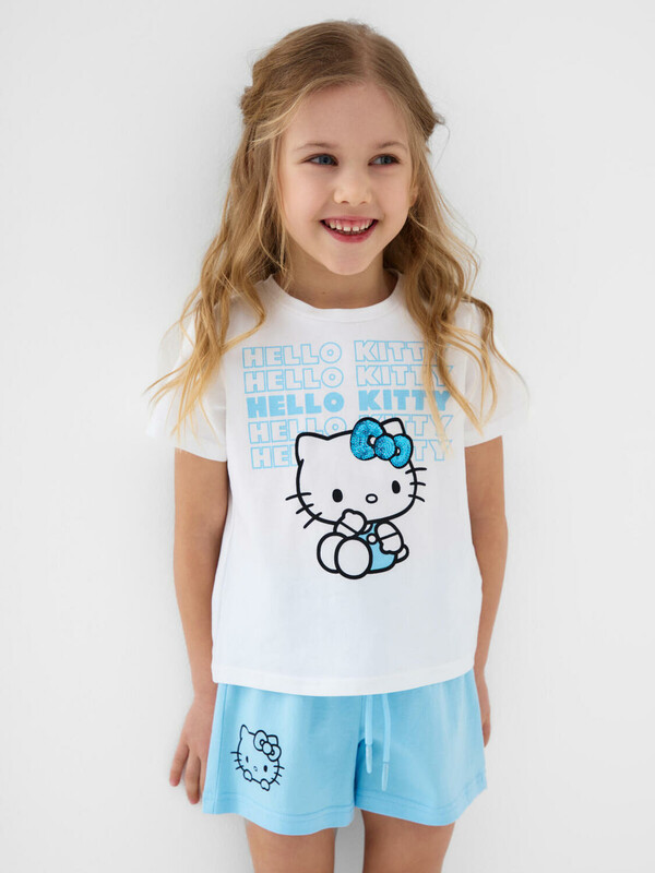 Комплект трикотажный для девочек: фуфайка (футболка), шорты