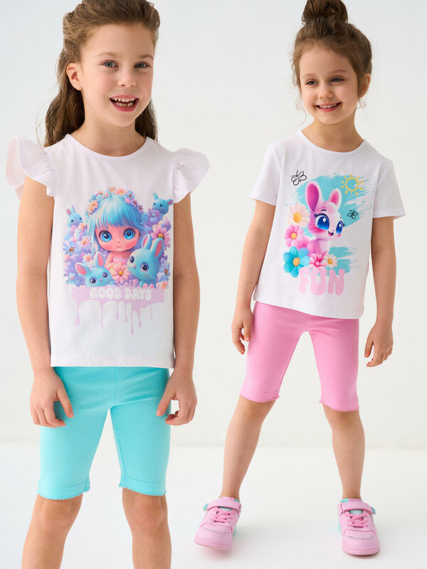 Брюки трикотажные для девочек (легинсы укороченные), 2 пары в комплекте