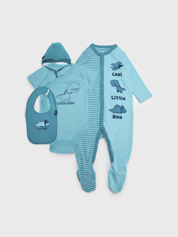 Комплект детский трикотажный для мальчиков: боди, комбинезон, нагрудник, чепчик