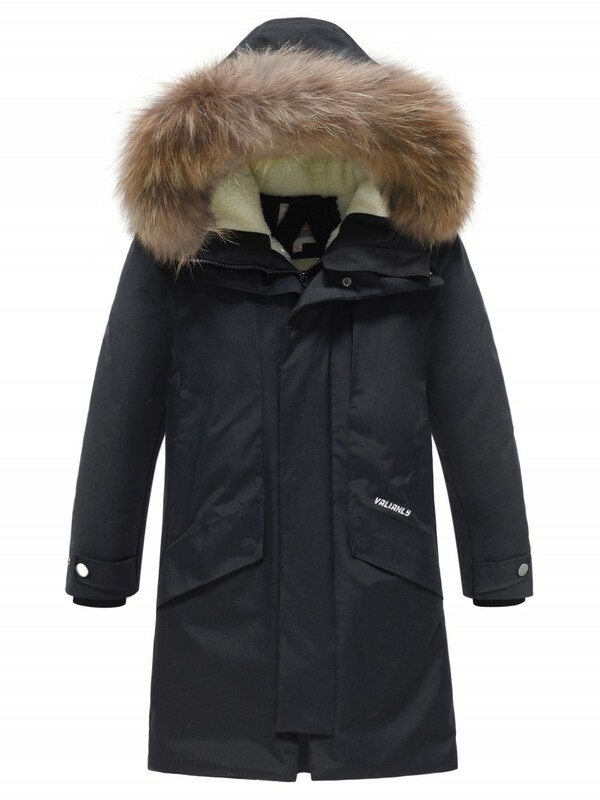 Парка зимняя подростковая для мальчика с капюшоном и мехом черного цвета 9535Ch