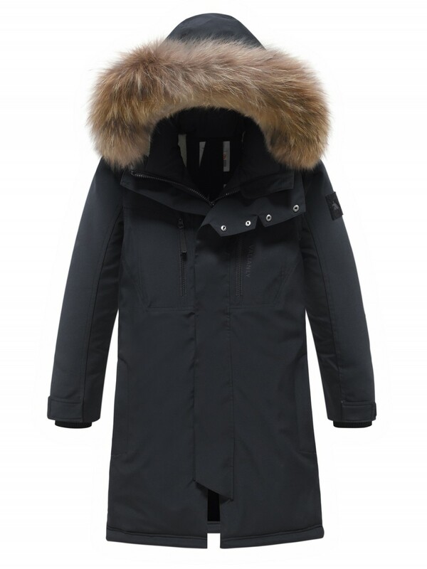 Парка зимняя подростковая для мальчика с капюшоном и мехом черного цвета 9537Ch