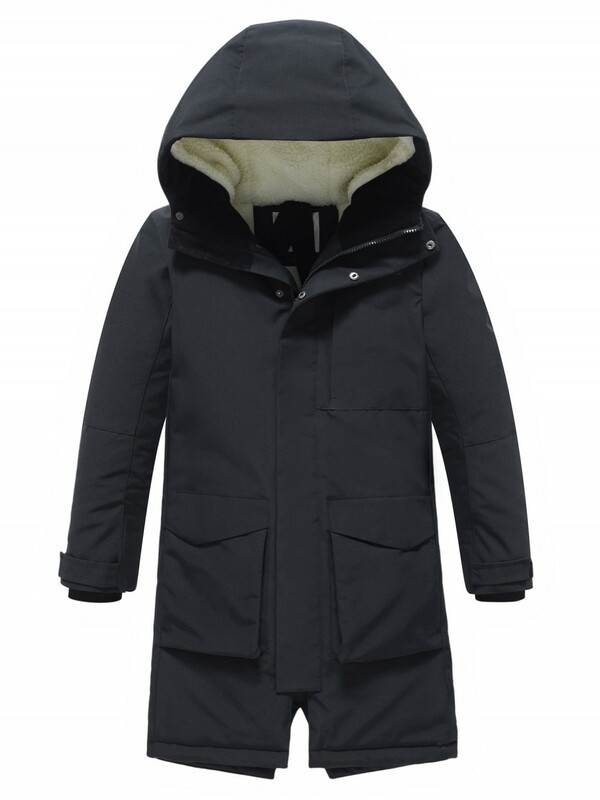 Парка зимняя подростковая для мальчика с капюшоном черного цвета 9539Ch