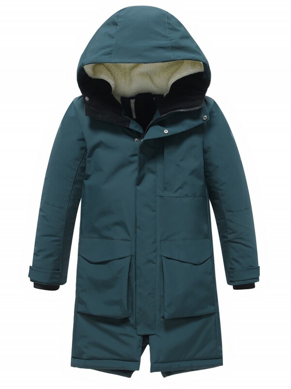 Парка зимняя подростковая для мальчика с капюшоном темно-зеленого цвета 9539TZ