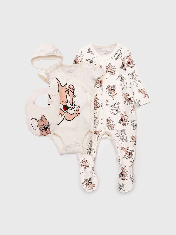 Комплект детский трикотажный для девочек: боди, комбинезон, нагрудник, чепчик