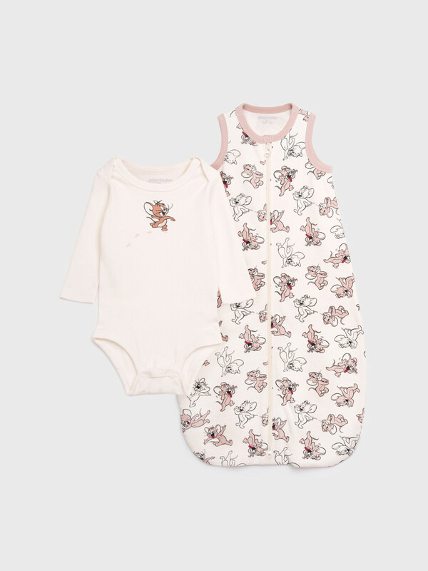 Комплект детский трикотажный для девочек: боди, спальный мешок