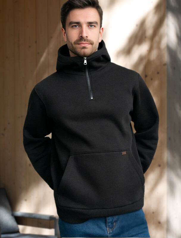 Худи с воротом на молнии из теплого футера-трехнитки