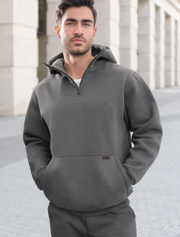 Худи с воротом на молнии из теплого футера-трехнитки