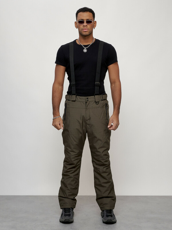 Полукомбинезон утепленный мужской зимний горнолыжный цвета хаки 2405Kh