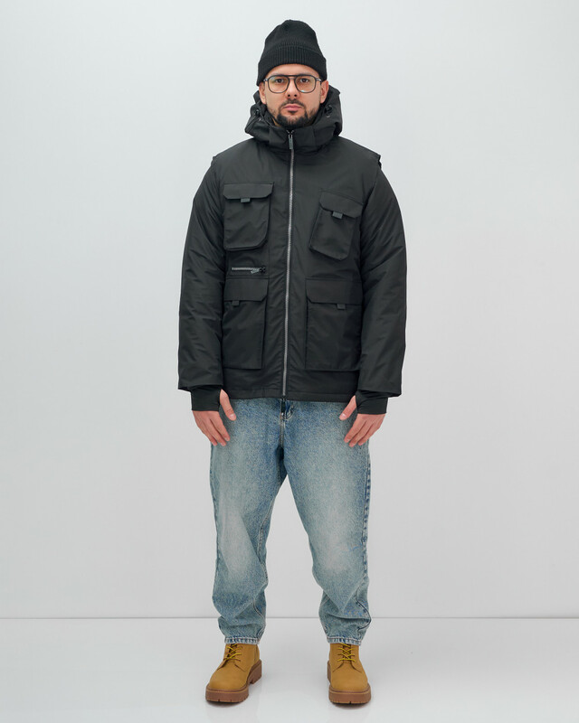 Куртка - жилетка трансформер 2 в 1 мужская зимняя черного цвета 2409Ch