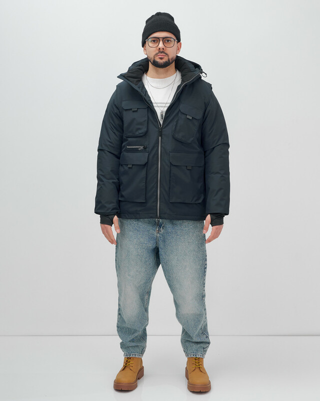 Куртка - жилетка трансформер 2 в 1 мужская зимняя темно-синего цвета 2409TS