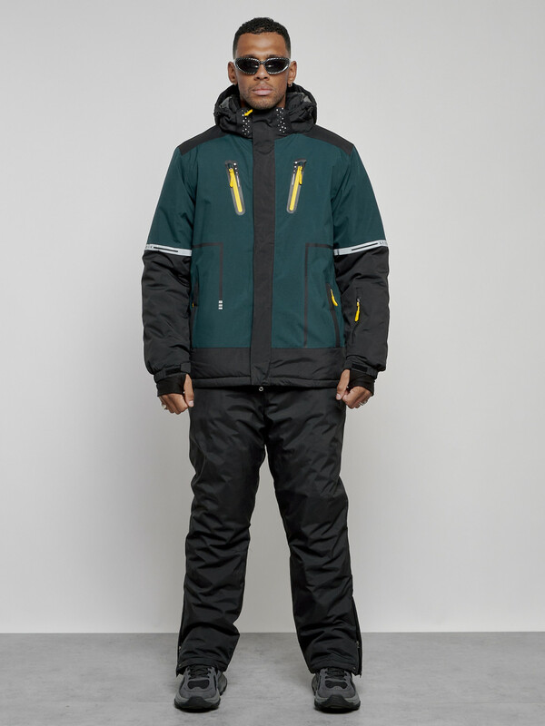 Горнолыжный костюм мужской зимний темно-зеленого цвета 6308TZ