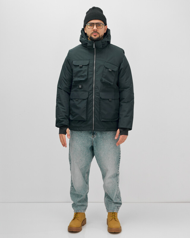 Куртка - жилетка трансформер с подогревом 2 в 1 мужская зимняя темно-синего цвета 6668TS