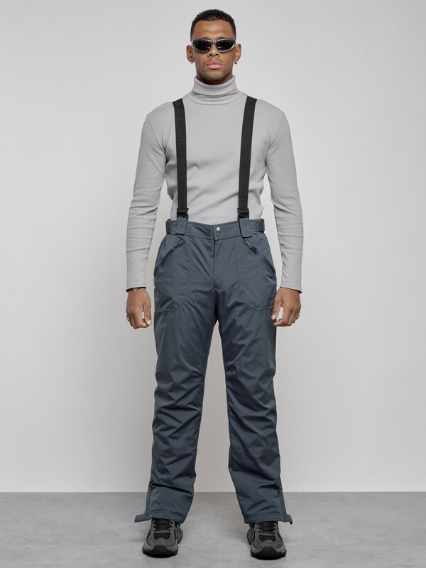 Полукомбинезон утепленный мужской зимний горнолыжный темно-серого цвета 7503TC