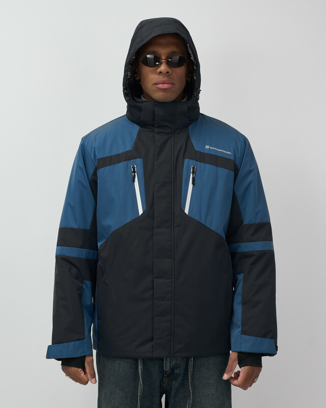 Горнолыжная куртка мужская зимняя темно-синего цвета 7613TS