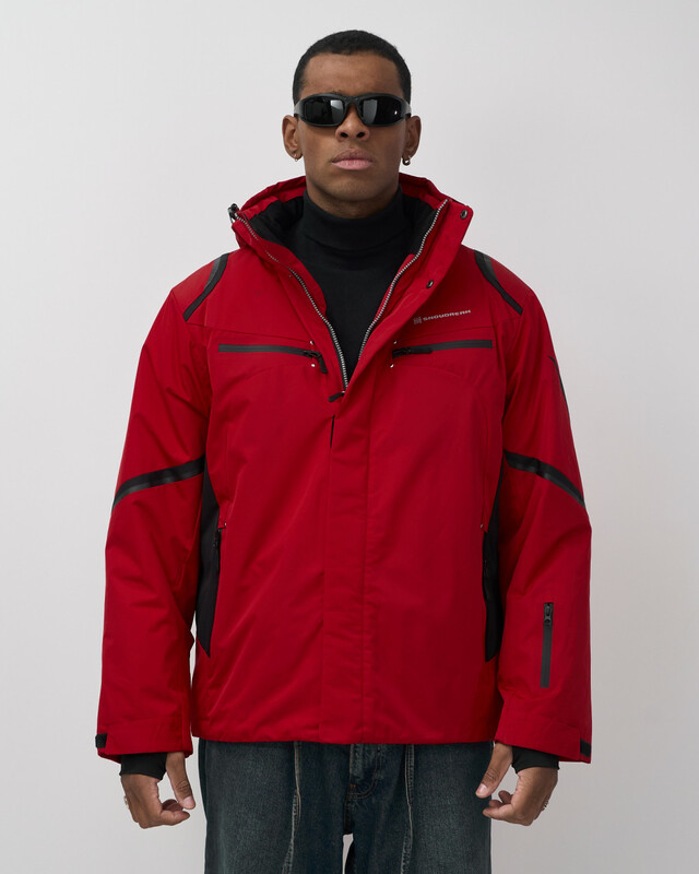 Горнолыжная куртка мужская зимняя красного цвета 7617Kr