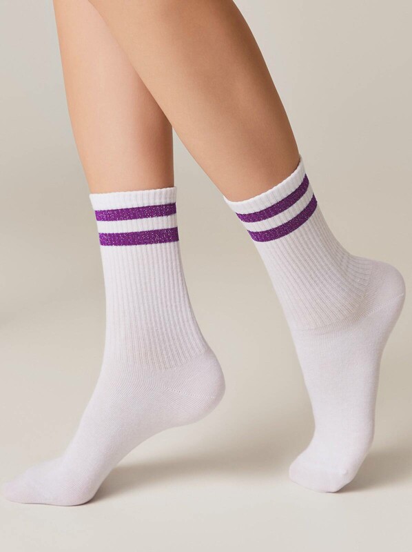 Удлиненные CONTE ACTIVE Хлопковые носки с яркими полосками из люрекса