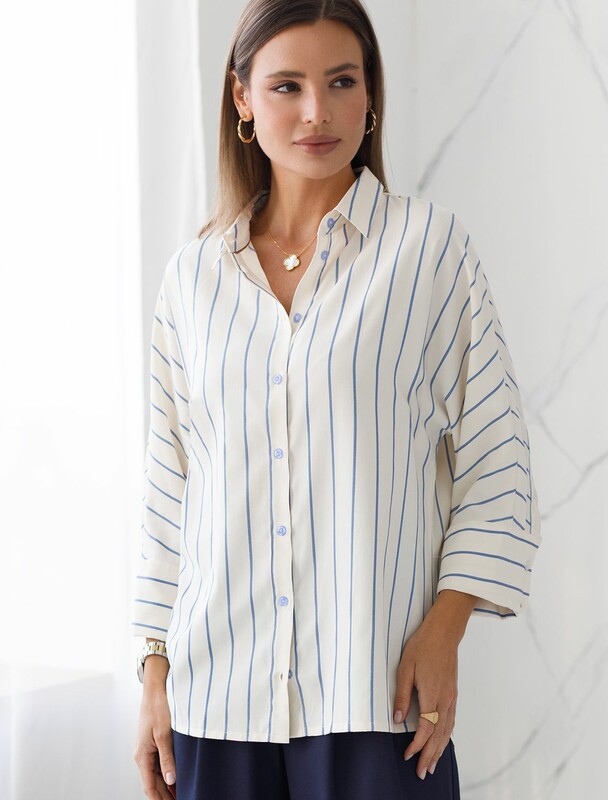 Блузка с цельнокроеным рукавом 3/4 из эластичного хлопка