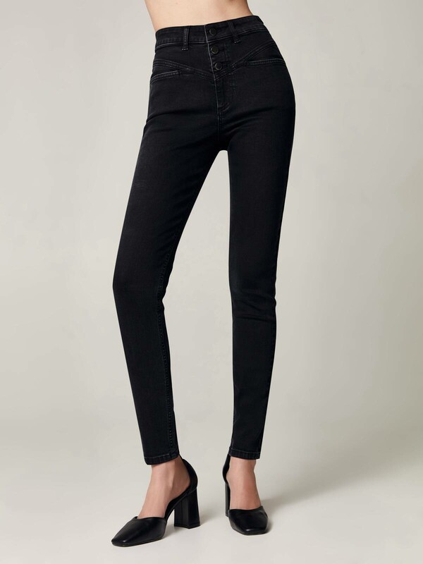 Брюки джинсовые женские CONTE CON-520 Джинсы skinny с кокеткой и тремя пуговицами