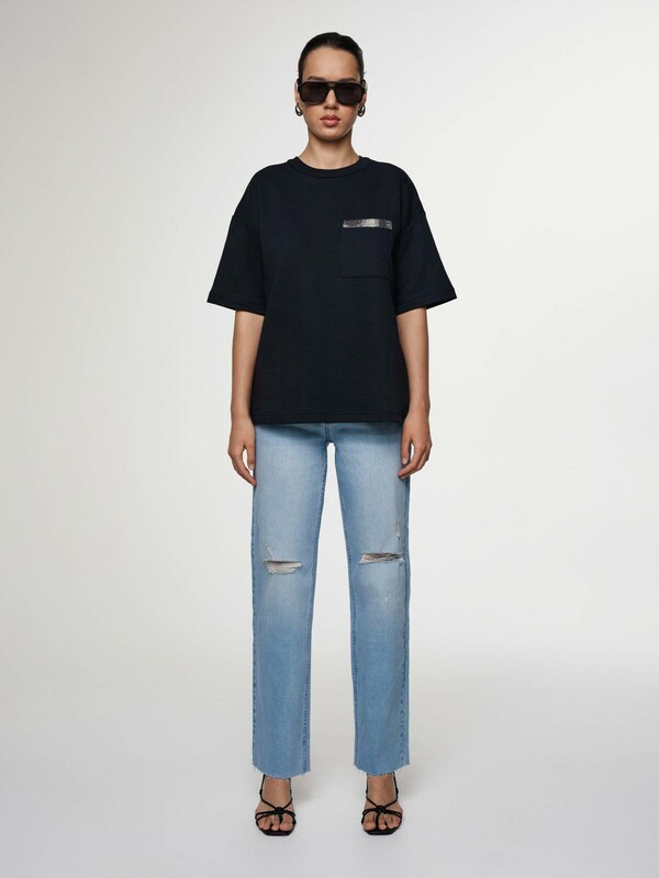 Высокая посадка CONTE CON-654 Джинсы прямого кроя с необработанным краем и эффектами разрушения