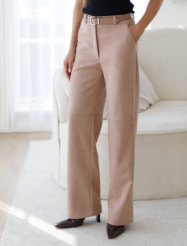 Прямы брюки из искусственной замши