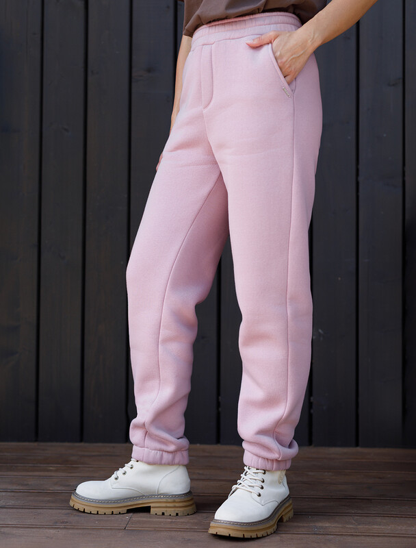 Брюки джоггеры теплые из футера трехнитики c начесом