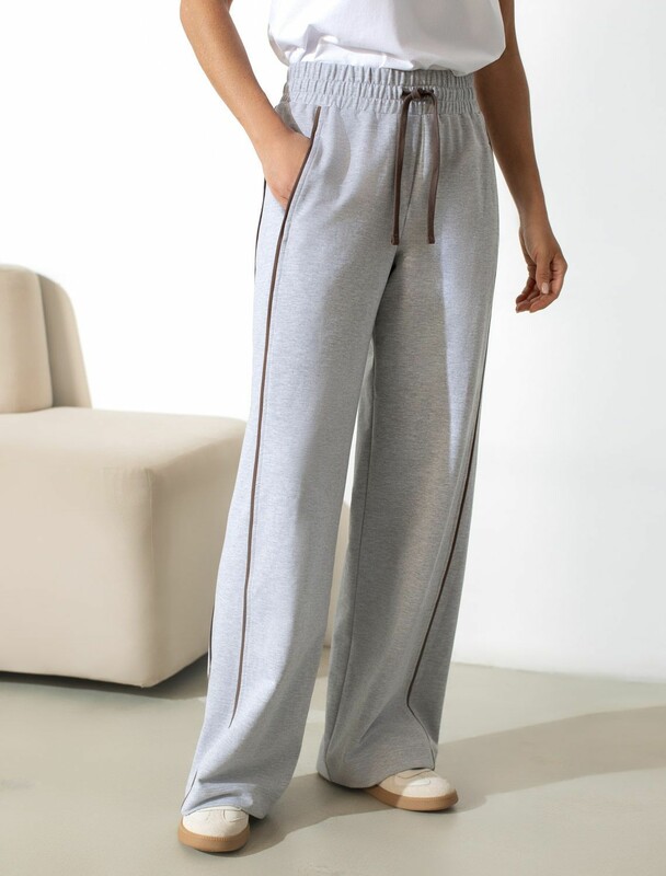 Брюки с лампасами и разрезами из эластичного футера двухнитки без начеса