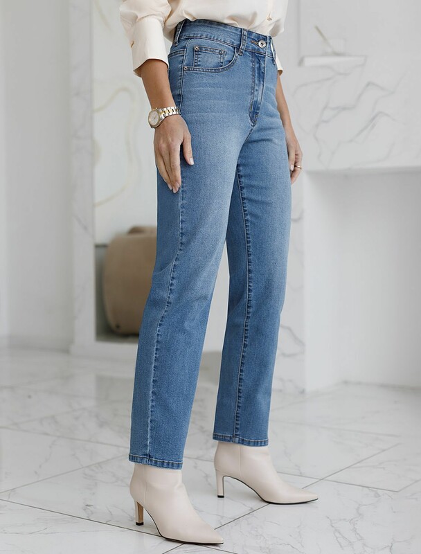 Джинсы mom-fit из эластичного облегченного денима