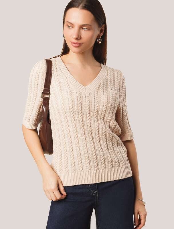 Джемпер фактурной вязки из хлопка с кашемиром