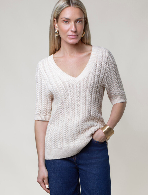 Джемпер фактурной вязки из хлопка с кашемиром