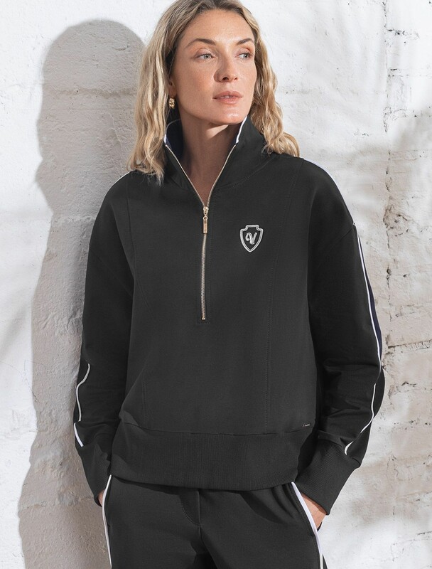 Джемпер с воротом на молнии и лампасами из футера двухнитки с эластаном