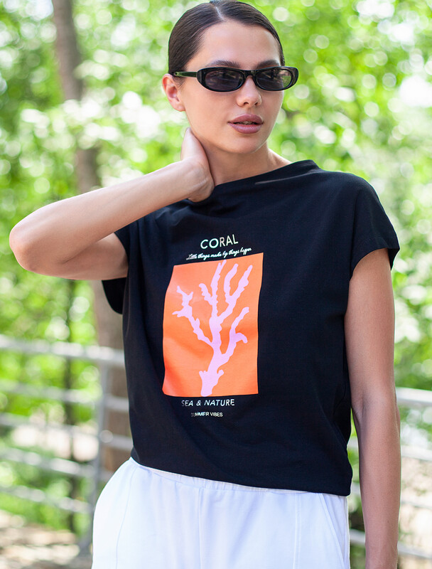 Футболка из хлопкового облегченного полотна с принтом фольгой