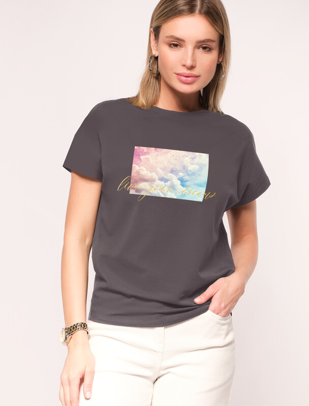 Футболка из хлопкового облегченного полотна с принтом фольгой