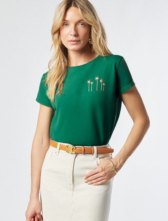 Футболка из эластичного хлопка с принтом стразы