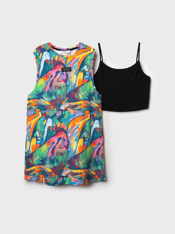 Комплект трикотажный для девочек: платье, топ