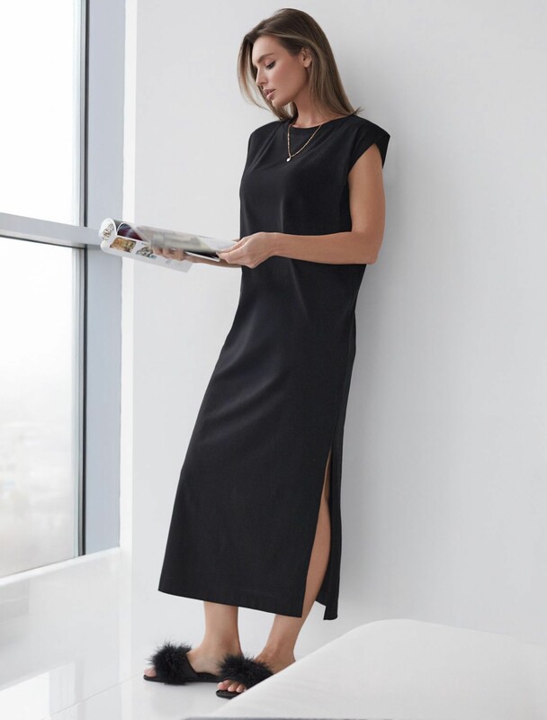 Длинное прямое платье с разрезами из 100% хлопка