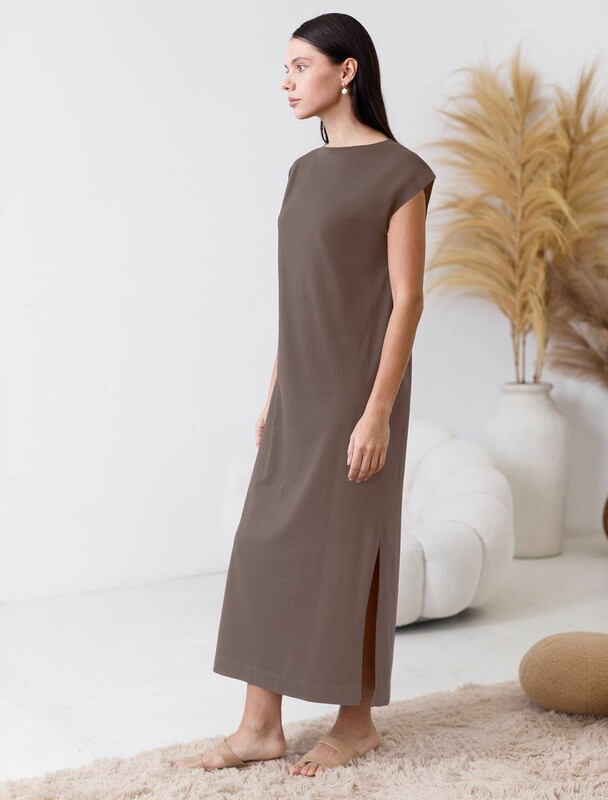 Длинное прямое платье с разрезами из 100% хлопка