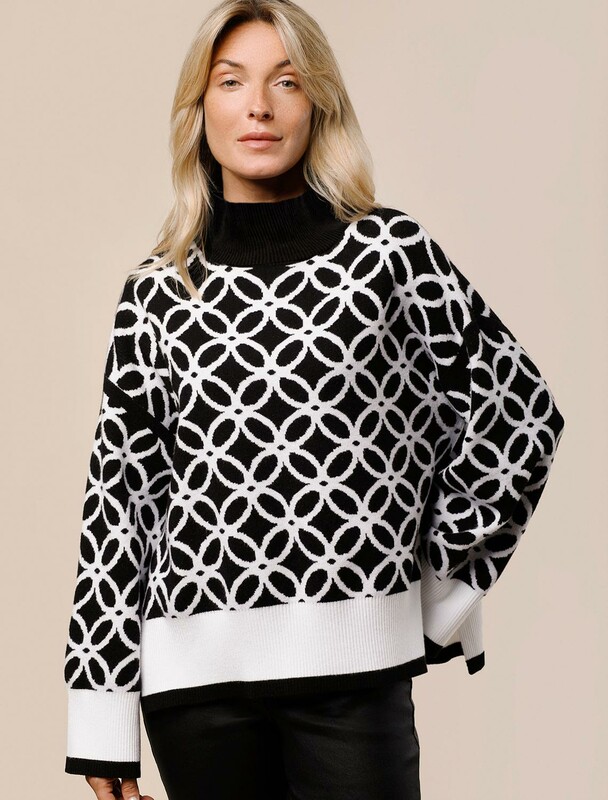 Свитер с боковыми разрезами двуслойной жаккардовой вязки с кашемиром